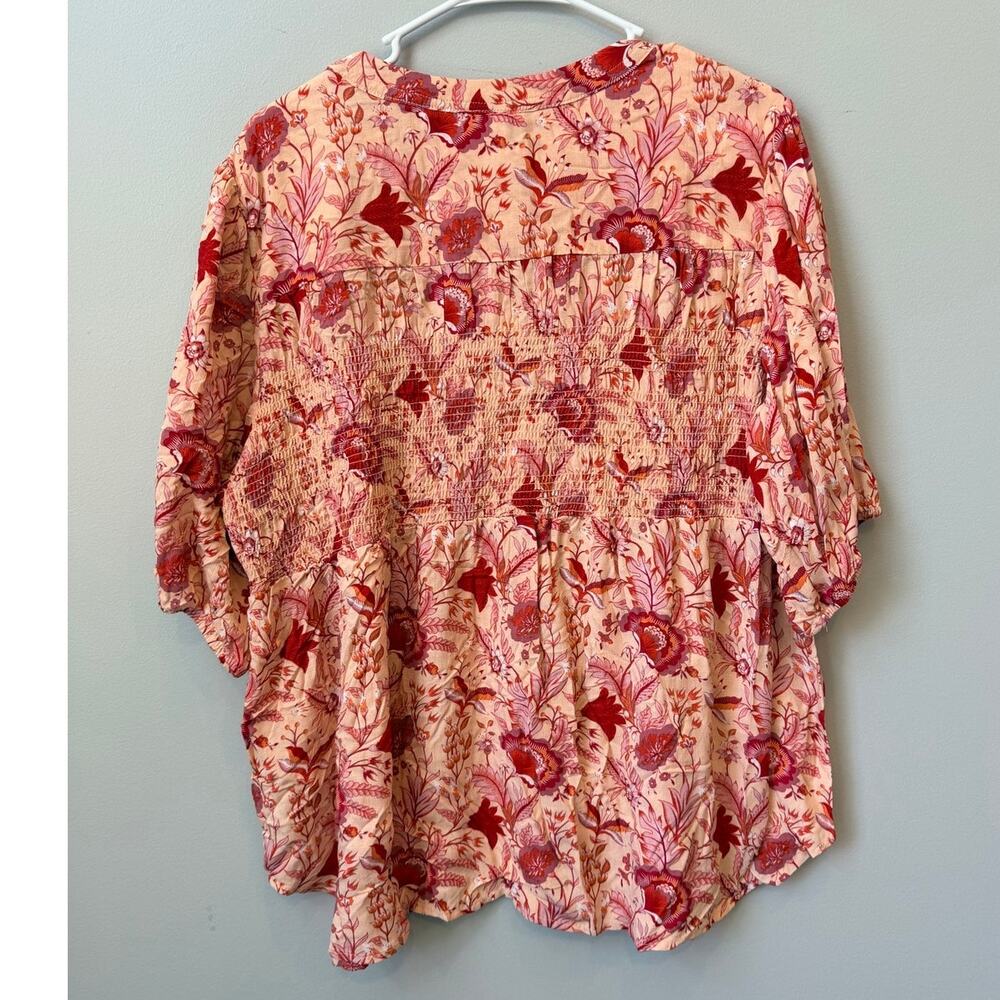 Knox Rose Button Down Smocked Bodice Blouse Women's XXL Rayon Floral - Picture 2 of 7